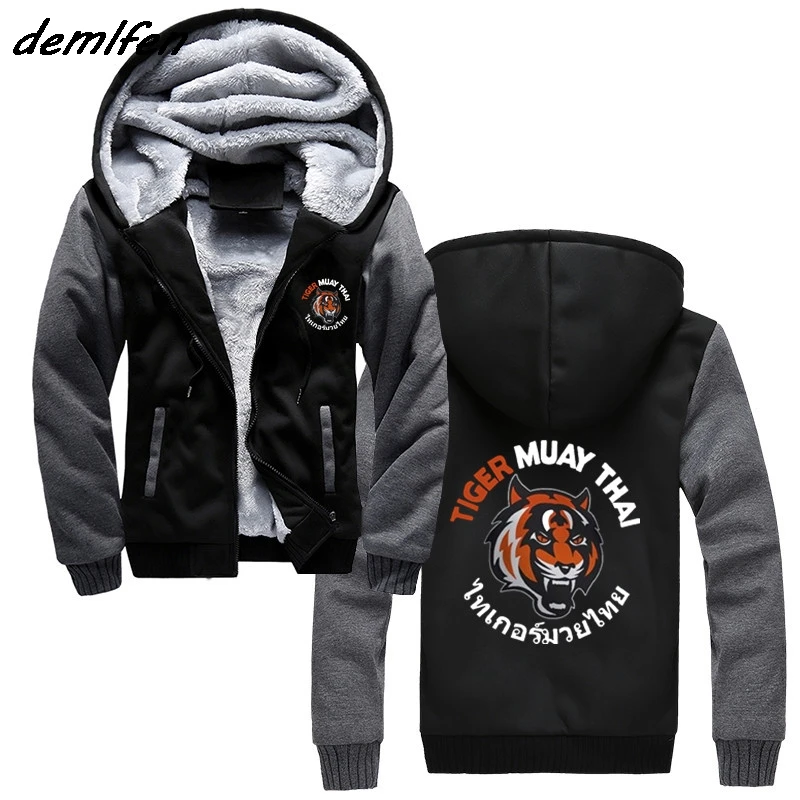 Black Gray Модная мужская утолщенная толстовка с тигром Муай Тай кунг-фу боевое искусство каратэ, дзюдо Боевая Клубная толстовка с капюшоном Куртка Harajuku топы - Цвет: Black Gray