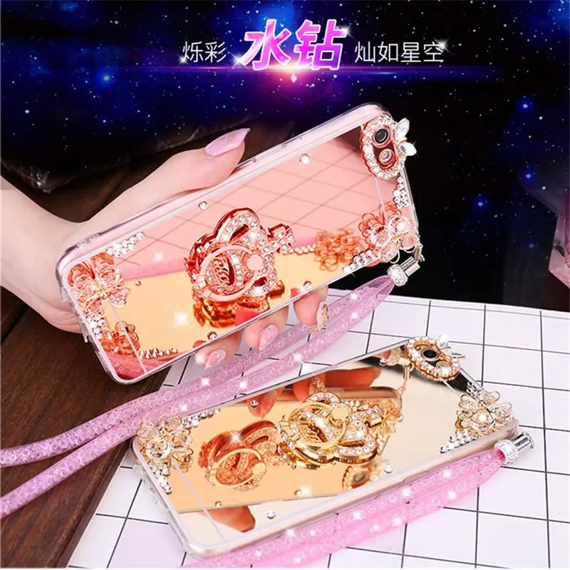 Для samsung A5 A7 2017 A6 плюс A8 2018 Кристалл Rhinestone Камень Зеркало задняя крышка мягкий
