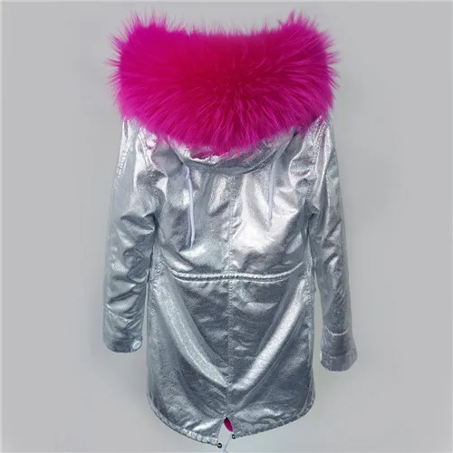 Long 25pinkfurliner Зимняя куртка, съемная меховая подкладка из кроличьего меха, парка, Серебряное пальто, большой воротник из меха енота, пальто с капюшоном, парки, верхняя одежда - Цвет: Long 25pinkfurliner