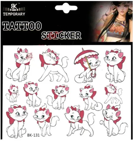Бесплатная доставка белая кошка Мари временные тату-наклейки 4 шт. сексуальный