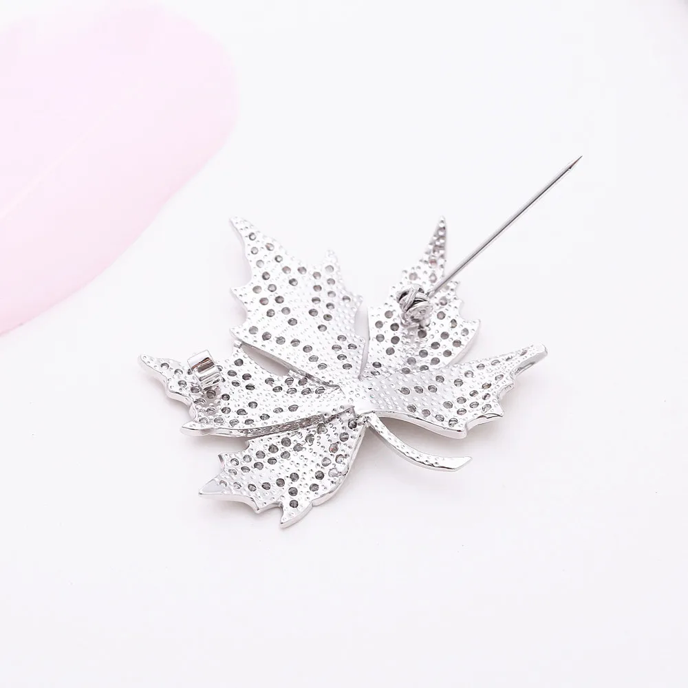 Queen Jewelry CZ Canadian Maple Leaf Brooches and Pins Silver Tone Micro Pave Victorian Style Vintage Broach for Mother | Украшения и
