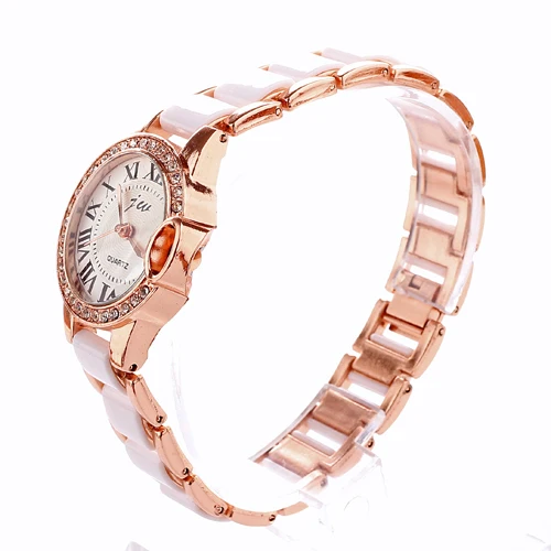 Luxury Fashion Rose Gold Plated Womens White Rhinestone Student Watches Ceramic Watch Roman Numbers Free Shipping Wholesale | Наручные