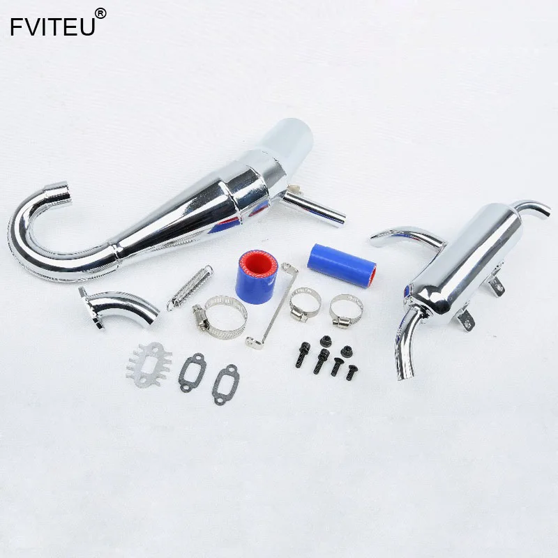

FVITEU хромированная металлическая глушительная выхлопная труба настроенная труба для 1/5 Losi 5ive-T Rovan LT King Motor x2