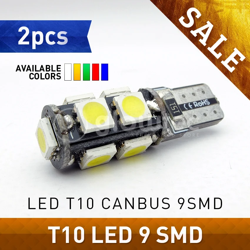 2 шт. T10 9SMD 5050 светодиодный Canbus автомобиля 12V Светодиодный светильник с can-bus T10 W5W Canbus 194 9 SMD 5050 светодиодный лампы светильник WHTE красного, синего, зеленого и GLOWTEC