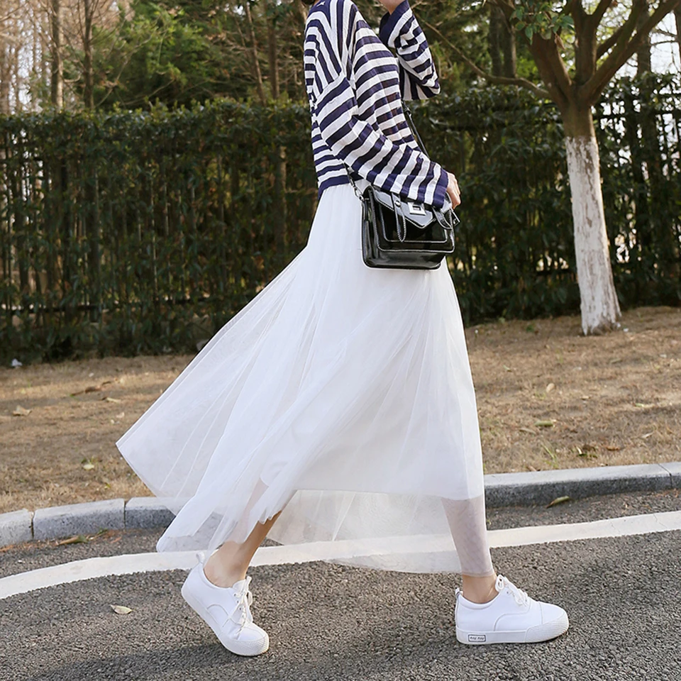 2019 сезон: весна–лето Винтаж юбки женские эластичные Высокая Талия Тюль Юбка из