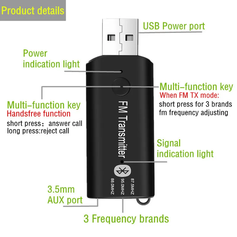 Приемник Bluetooth 2 в 1 FM передатчик V5.0 2.1EDR беспроводной аудиоприемник с разъемом usb 3 5