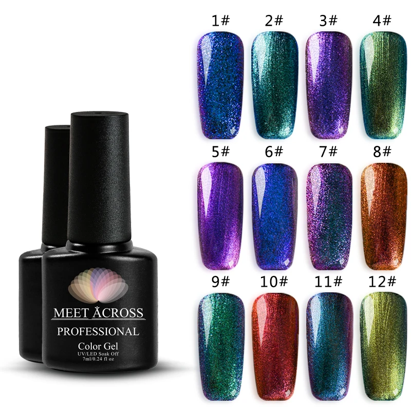 Meet Across голографический Хамелеон кошачий глаз Гель лак для ногтей Магнитный