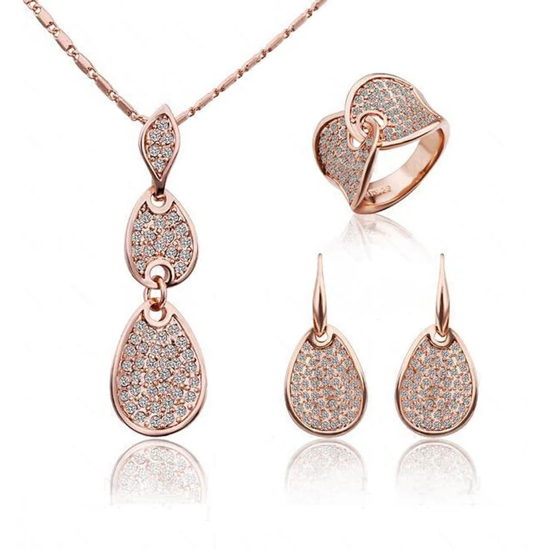 2021 Crystal gold-color Noble Elegance Jewelry Necklace Earring ring Set Made with Austrian Element Crystals For Women