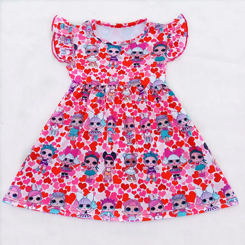Flutter Sleeve Baby Girls Dress Children Summer Cartoon Soft Milk Silk Clothing for Party | Детская одежда и обувь