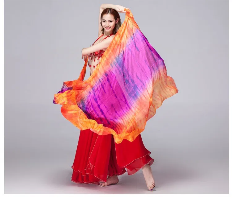 Шелк сцены Опора двойной Цвета Tie Dye легкая текстура шарф Для женщин танец Интимные аксессуары танец живота Шелковый Veil