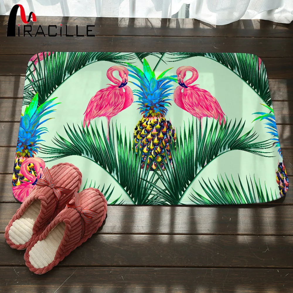 

Miracille Bathroom Carpet Pink Flamingos Pineapple Printed Area Rugs for Home Non-slip Bath Mat Coral Fleece Entrance Floor Mats