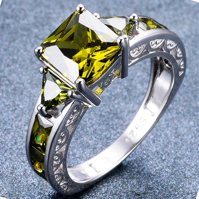 Кольца с квадратным Перидотом AMORUI для женщин и мужчин модные ювелирные изделия