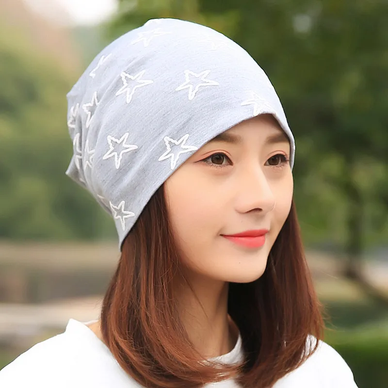 light grey Longkeader полиэстер хлопок Повседневная в звездах платок Модные женские весенне-осенние вязаные шапки мужские шарф шапки для взрослых 5 цветов - Цвет: light grey