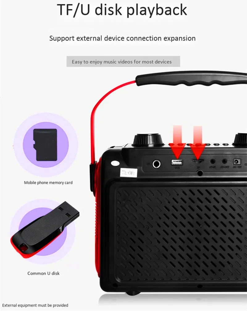 Портативный HD Дисплей аудио сеть bluetooth динамик видео машина TF карта U диск MP3 плеер открытый караоке звук поет танец usb
