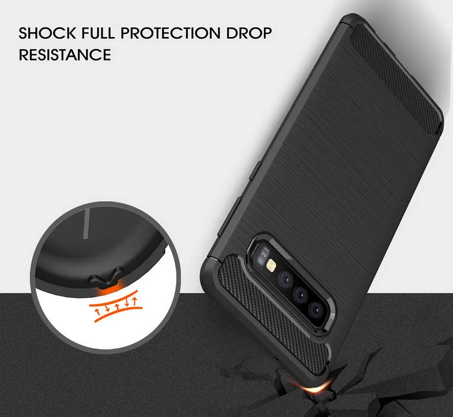 Luxury phone case For Samsung Galaxy S10 Soft Silicone Carbon Fiber Texture Back cover for samsung Plus + / E | Мобильные телефоны