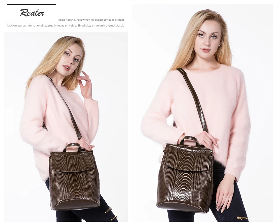 REALER, женский рюкзак, разделенная кожа, школьная сумка для девочек, подростков, многофункциональный, для путешествий, рюкзак для девушек, тиснение, сумка на плечо