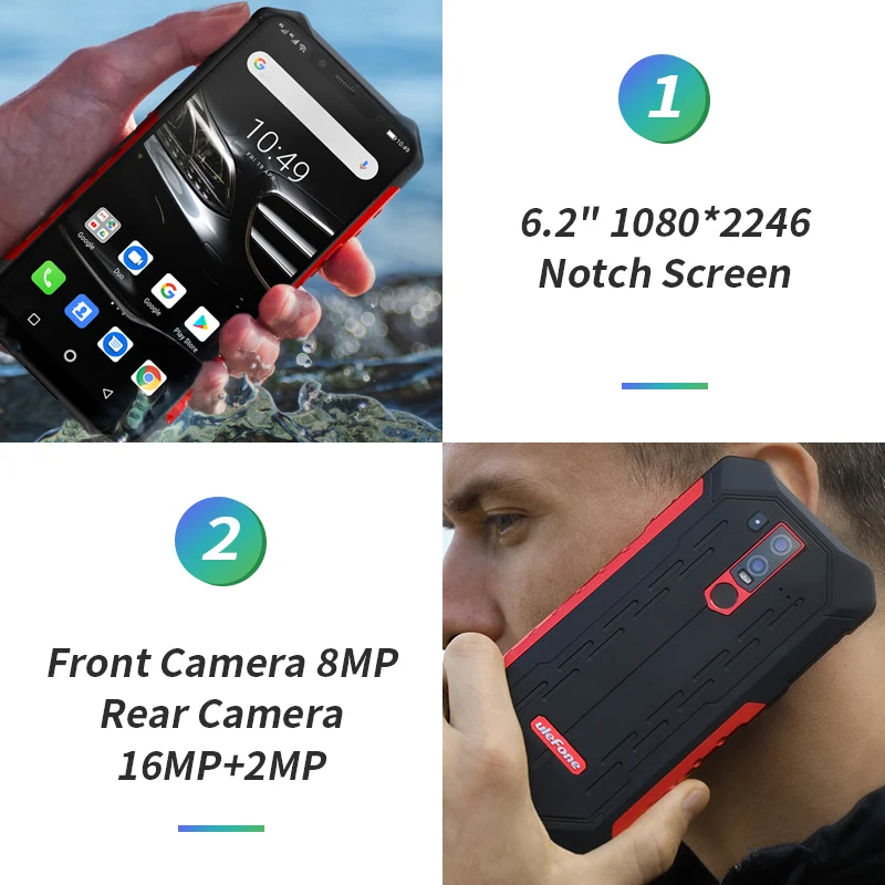 Ulefone Power 6E IP68 Водонепроницаемый 6 2 &quotСмартфон Android 9 0 Helio P70 4 Гб 64 Face ID NFC