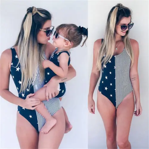 Летний Пляжный женский купальник в полоску для маленьких девочек комплект
