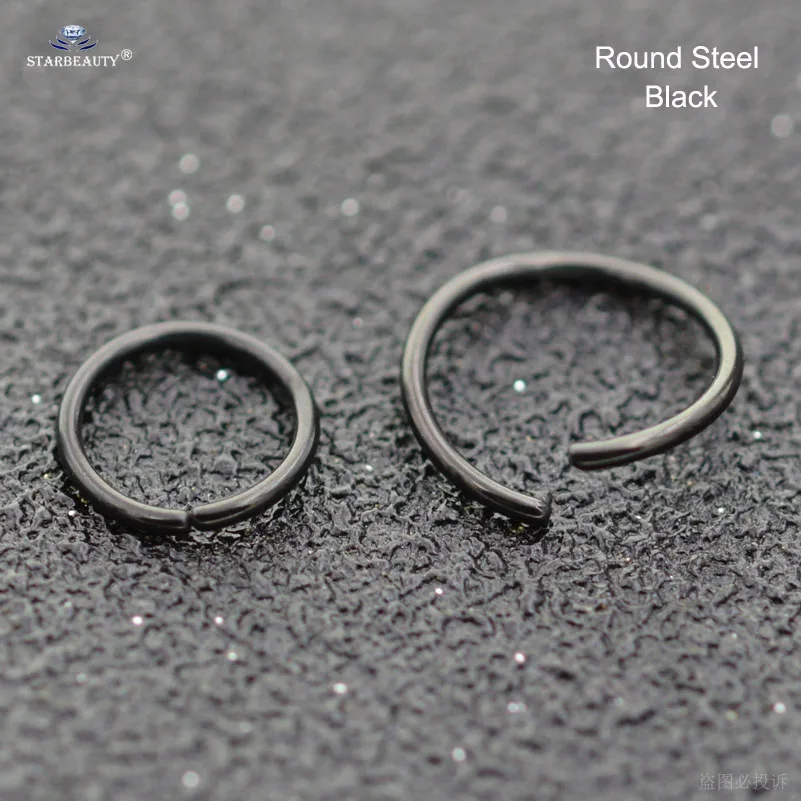 Round Steel Black 1 шт. яркий драгоценный камень нос кольцо для козелка пирсинг спираль серьги перегородка кликер нос Имитация пирсинга пирсинг кольцо ухо обруч украшения для тела - Окраска металла: Round Steel Black
