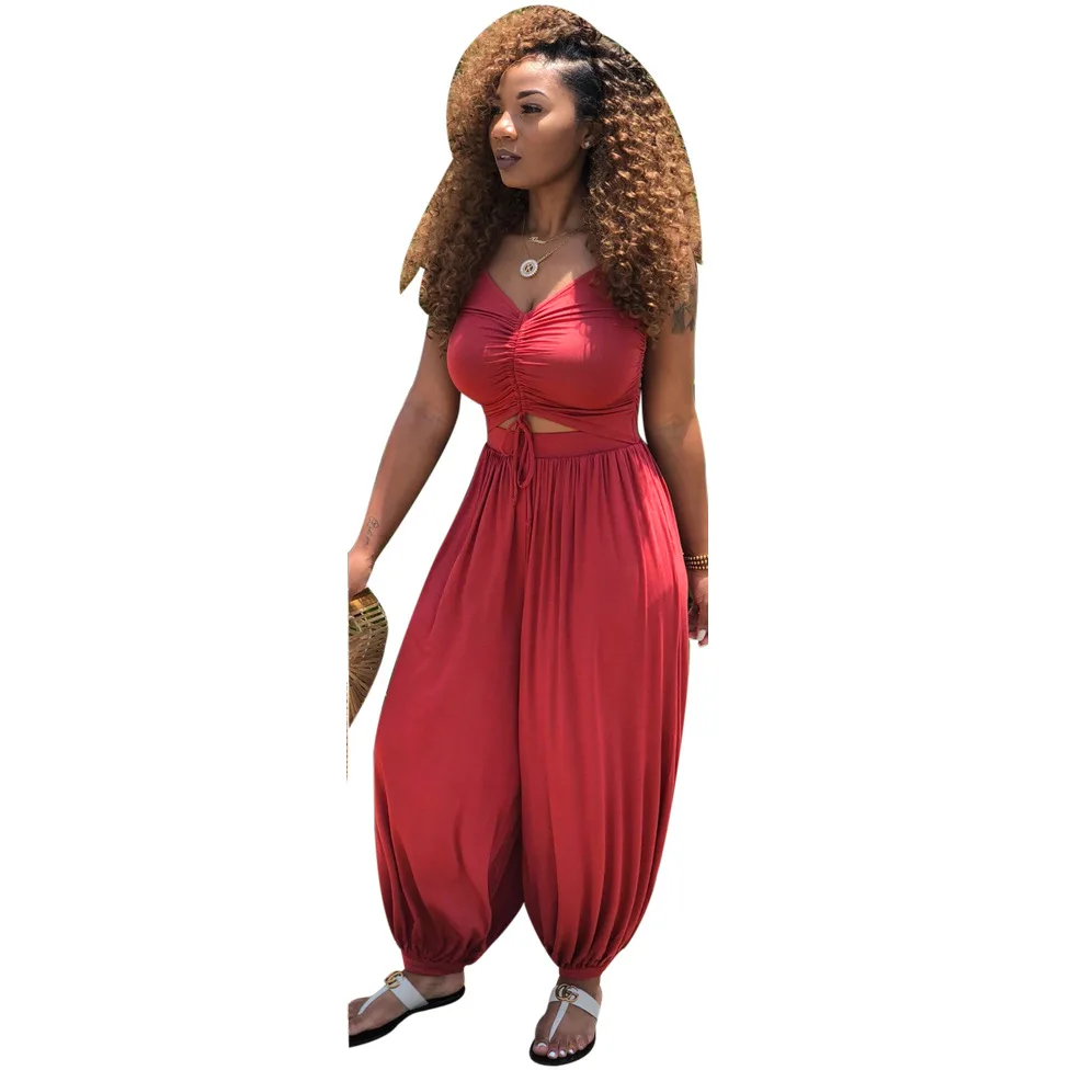 Женский бандажный комбинезон без рукавов со шнуровкой длинный плиссированный