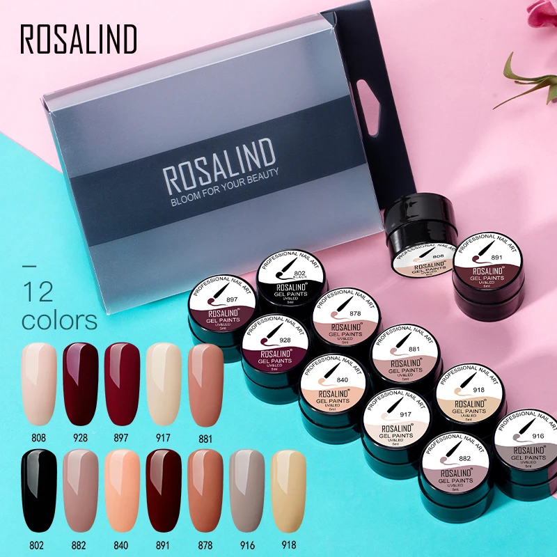 Набор гель лаков для ногтей ROSALIND 12 шт./компл. блестящий Гель лак маникюра с
