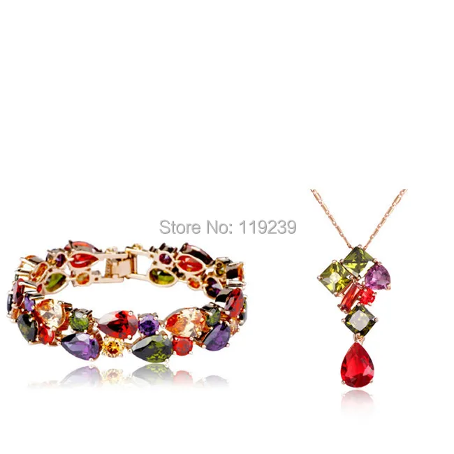 GS6 Mona Lisa Items Rose Gold Color Vintage Colorful AAA Cubic Zircon Necklace Bracelet Earrings Women Fashion Jewelry Sets | Украшения и