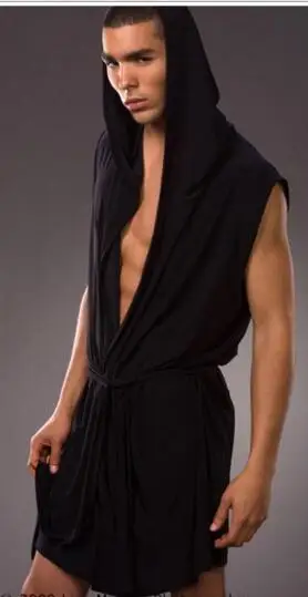 only robe Лучшая цена, летнее платье, банные мужские халаты, сексуальные пижамы, одежда для сна, шелковая пижама, hombre, Халат с капюшоном, мужские купальные пижамы, 5 цветов, XXL - Цвет: only robe