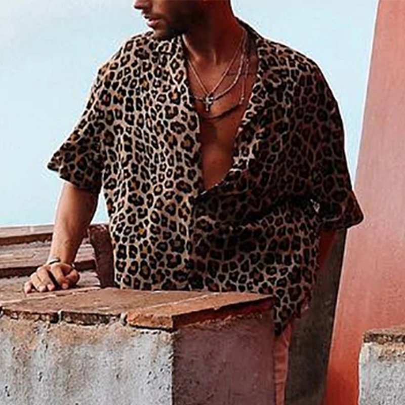 Мужская рубашка с короткими рукавами Повседневная отложным воротником и