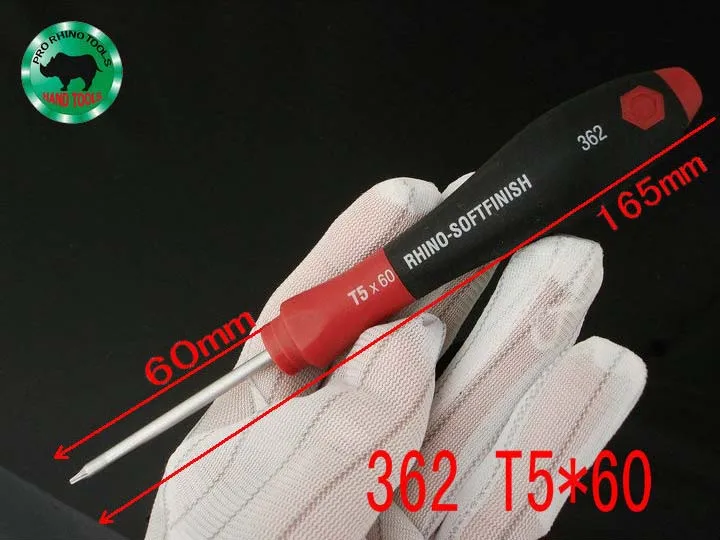 

JAPAN TYPE RHINO Tools 362/T5*60 High Carbon Steel Magnetic Precision T5 Torx Screwdriver Length 165mm For Repairing