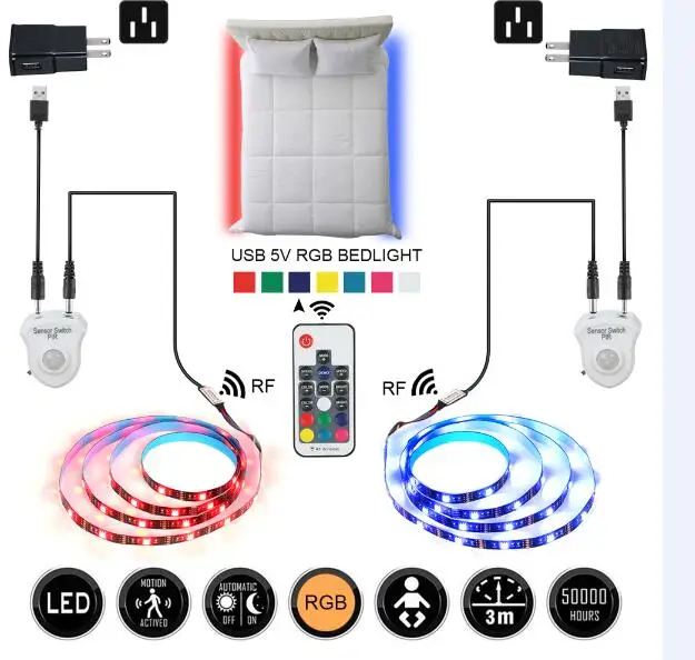 for double bed Светодиодный светильник под шкаф 5050 SMD rgb Гибкая светодиодная лента под кровать PIR Активированный датчик движения лампа для шкафа - Цвет: for double bed