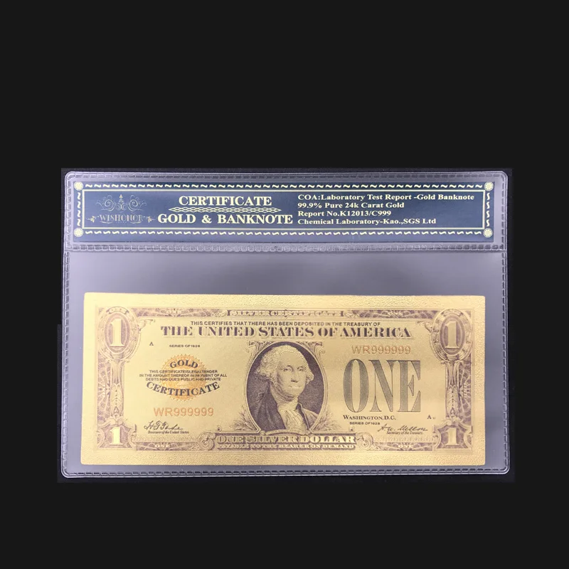 Цветная американская позолоченная банкнота 1928 USD 1 доллар поддельные деньги счет