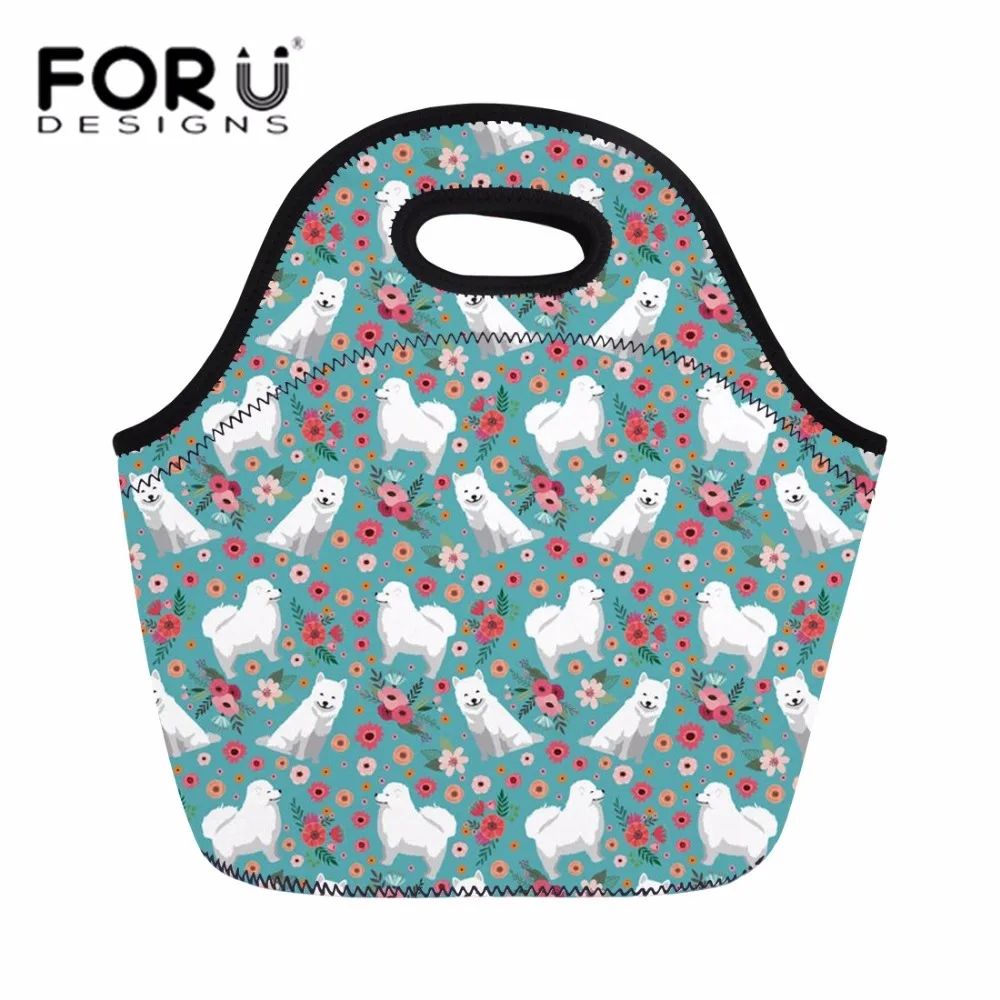 

FORUDESIGNS Ladies Portable Office Lunch Bag for Food Fresh Thermal Cooler Samoyed Design Lunchbox Feminine Hand Tote Meal Bags