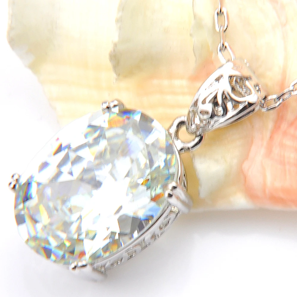 Фото Luckyshine овальный белый кристалл кубический цирконий серебряный свадебный кулон Россия США Австралия кулон с цепочкой 10*12 мм №4