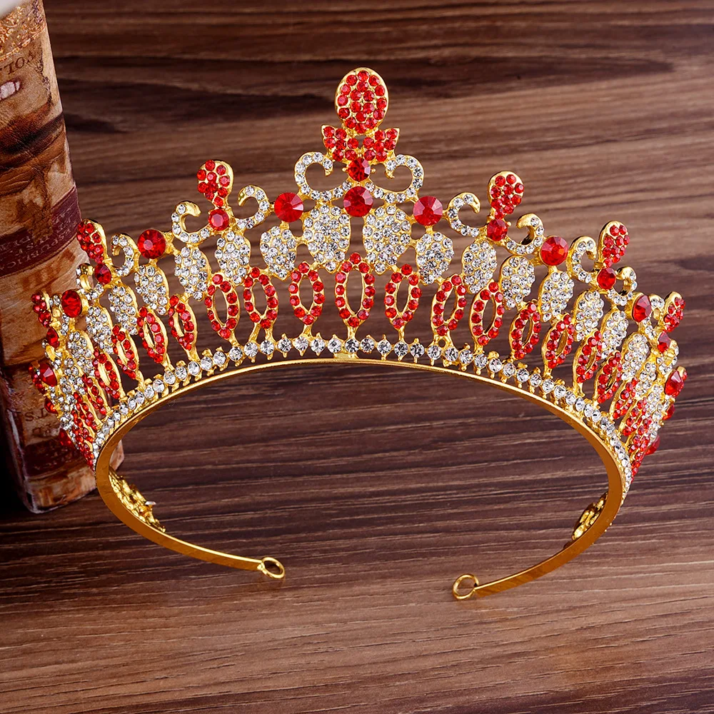 

Women Bride Wedding Tiara Hair Accessories Jewelry Beaded Headpiece Rhinestone Red Royal Blue Bling Vintage Tiaras and Crowns