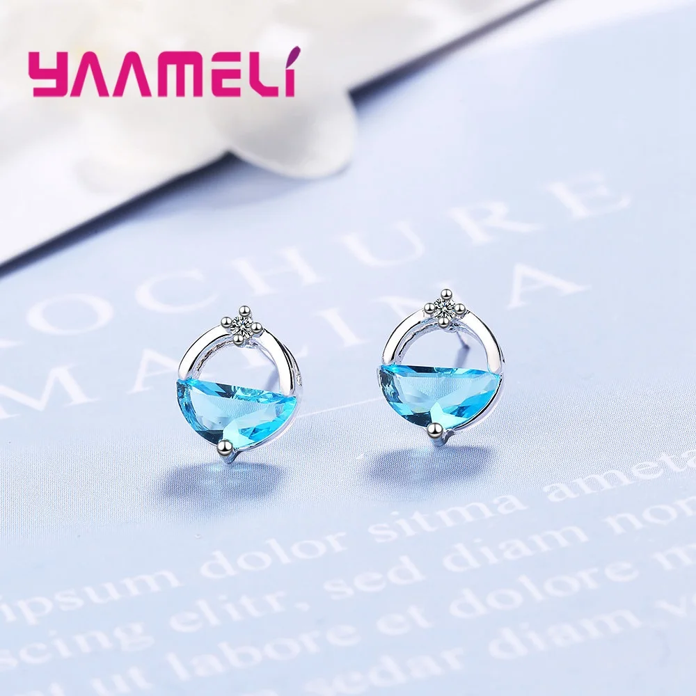 Для женщин девочек серьги-гвоздики блестящие синий прозрачный AAA Циркон CZ Весна