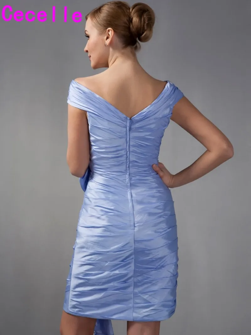 Short Knee Length Sheath Lavender Off Shoulder Mother Of Bride Dresses Informal Ruched Vintage Taffeta Wedding Party UK | Свадьбы и