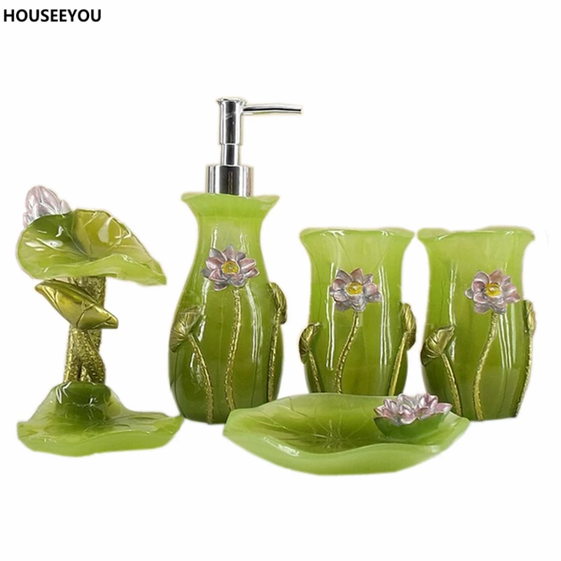 Набор аксессуаров для ванной комнаты 5 шт./компл.|green bathroom set|bathroom settoothbrush holder |
