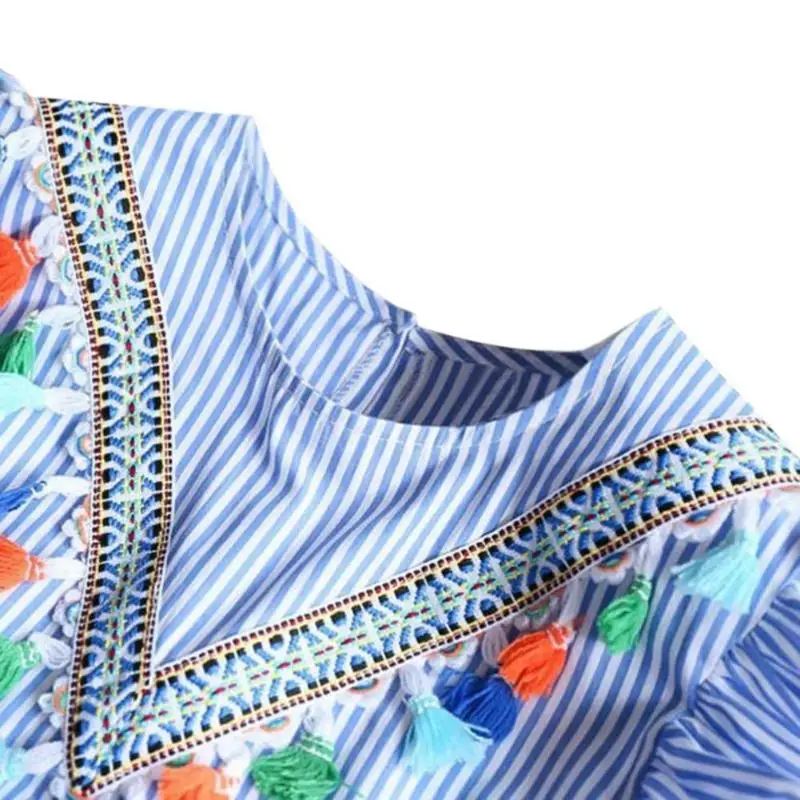 Summer Girls Tassel Flying Sleeve Dresses Stripe Cute Kids Party for girls Princess Dress Tops Clothes | Детская одежда и обувь
