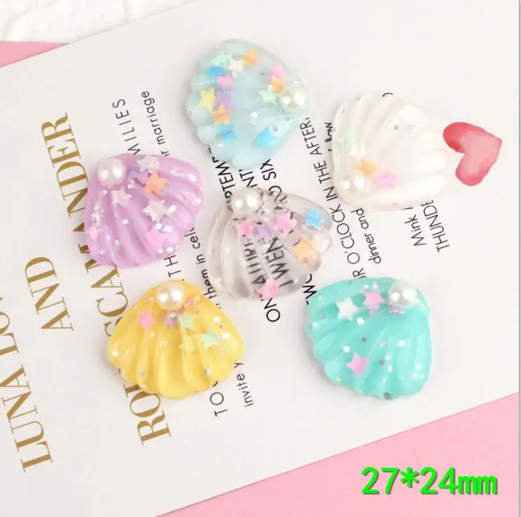 10 шт./лот Kawaii плоские бусины оболочки с блестками ab цвета смесь цветов смолы кабошоны аксессуары