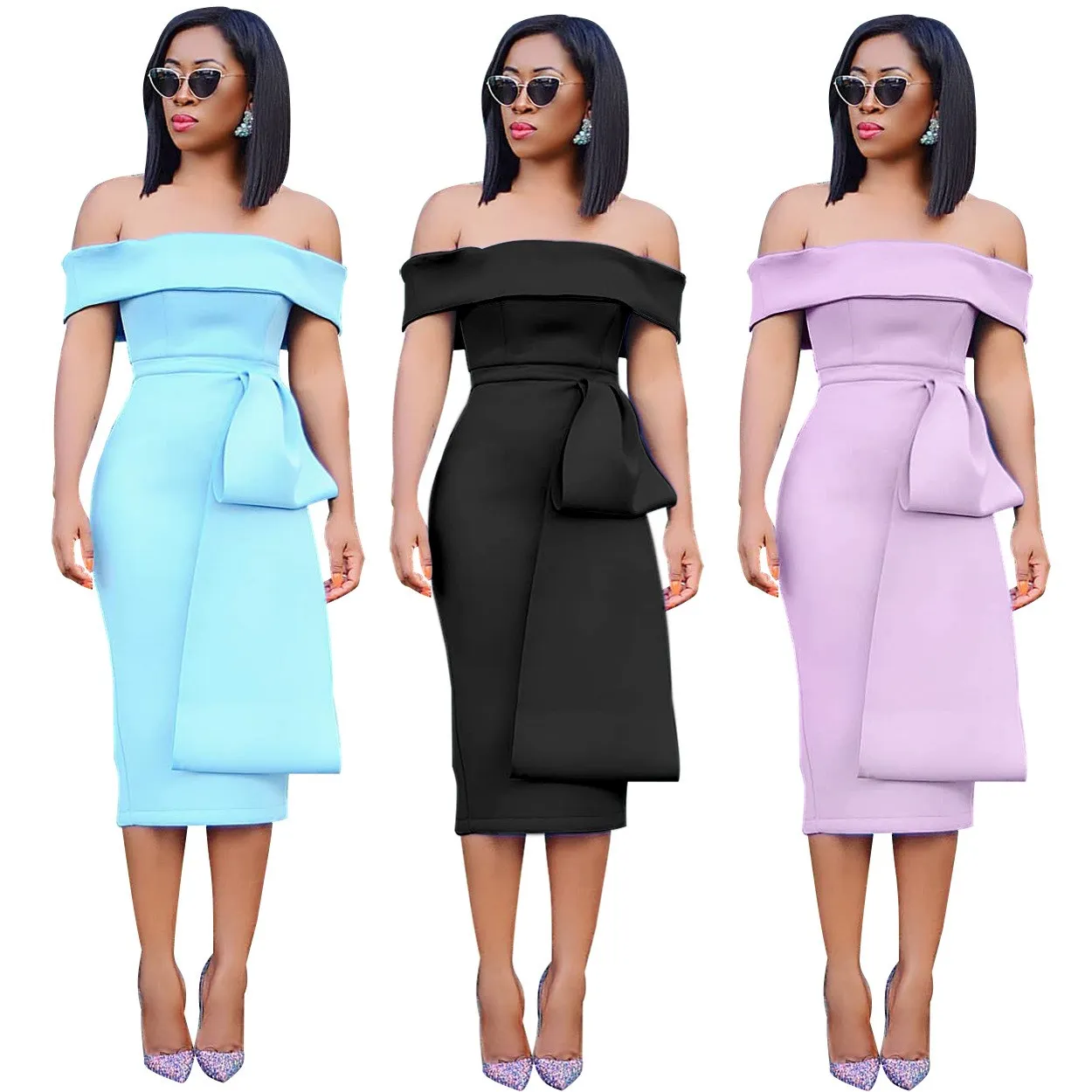 Женское облегающее платье с открытыми плечами вечернее открытой спиной Клубная