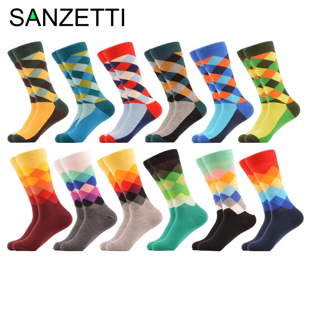 SANZETTI/12 пар хит продаж мужские Разноцветные носки из чесаного хлопка с рисунком в