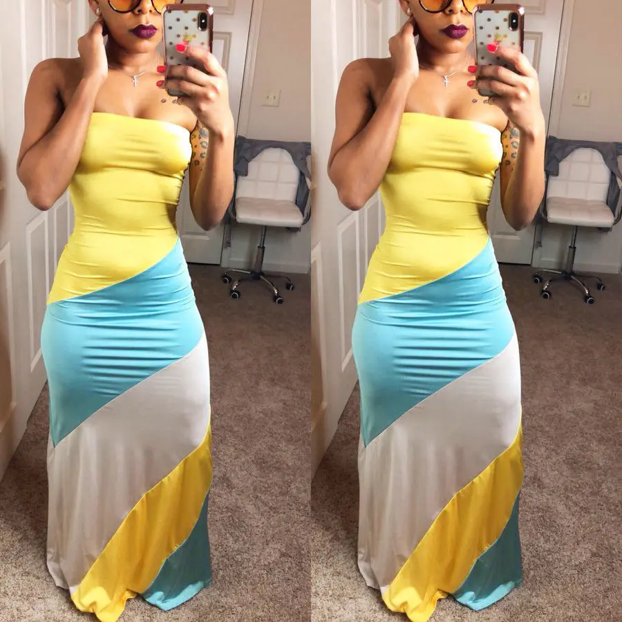 Летнее платье 2018 Лето рукавов без бретелек Bodycon вечерние женские длинные макси