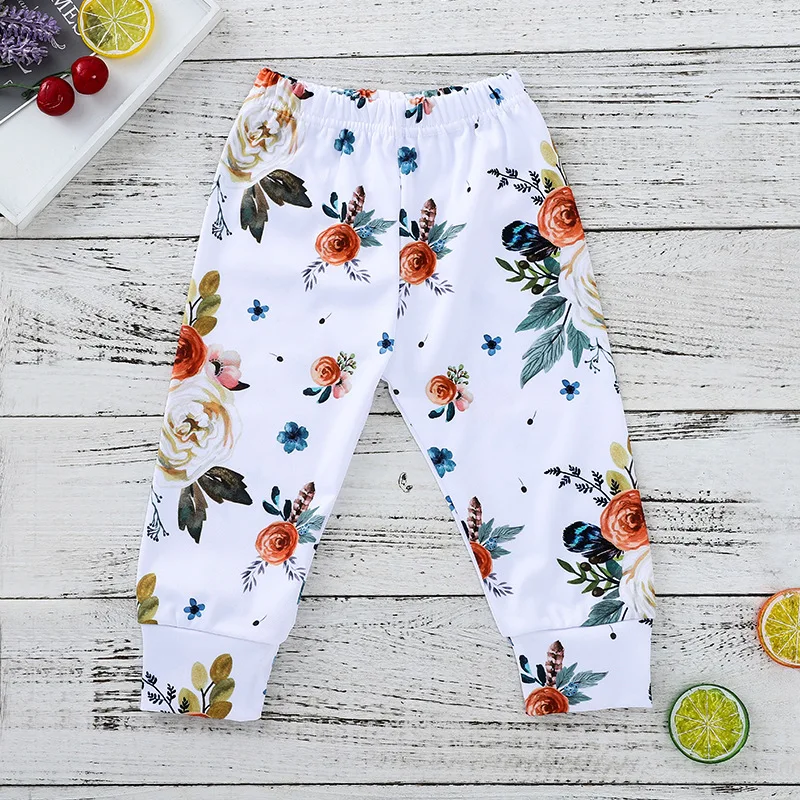 Комплекты для маленьких девочек мини-платье с цветочным принтом + штаны одежда
