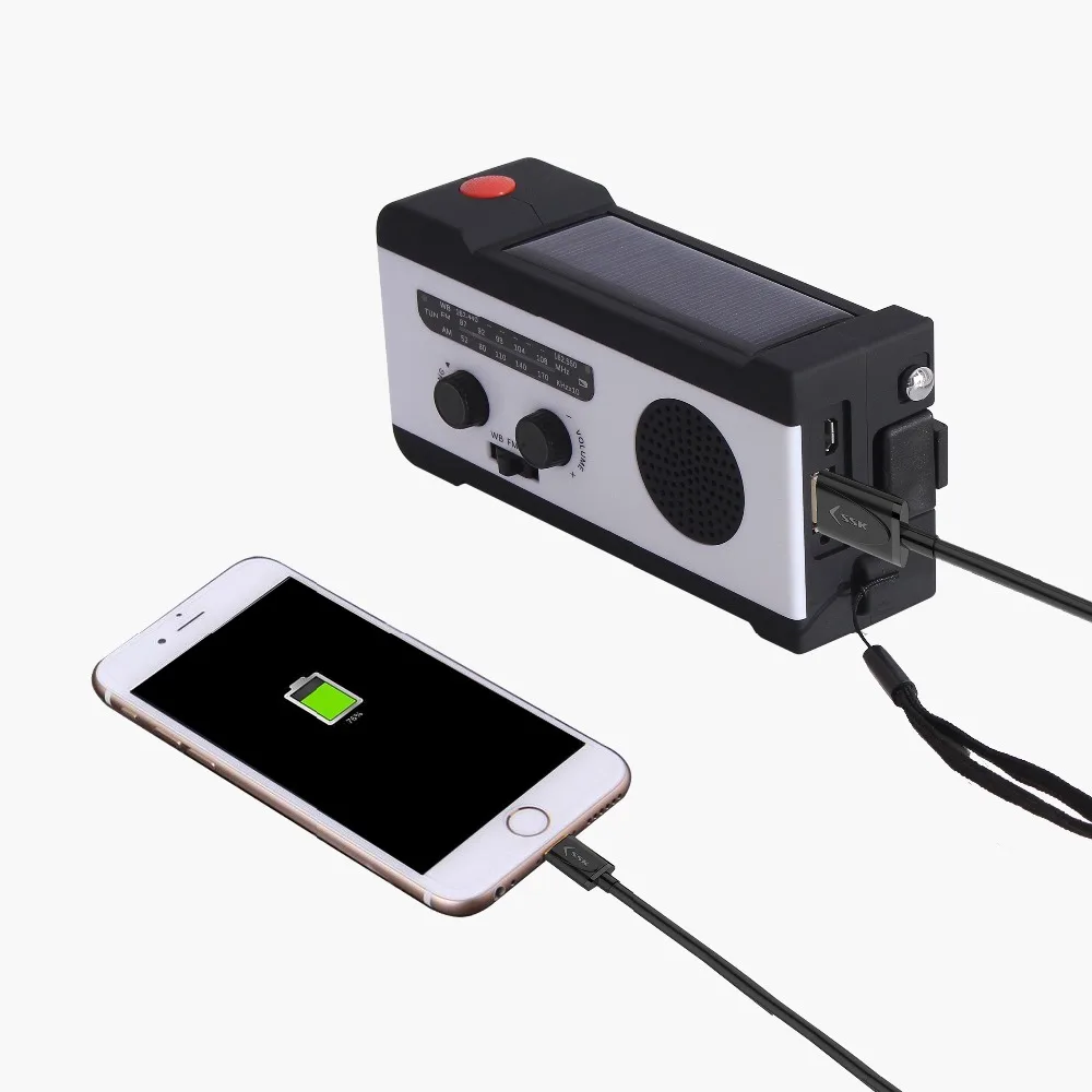 Protable AM/FM Solar Radio Hand Crank Phone Chargers Rechargeable 2000mAh With LED Flashlight | Электроника