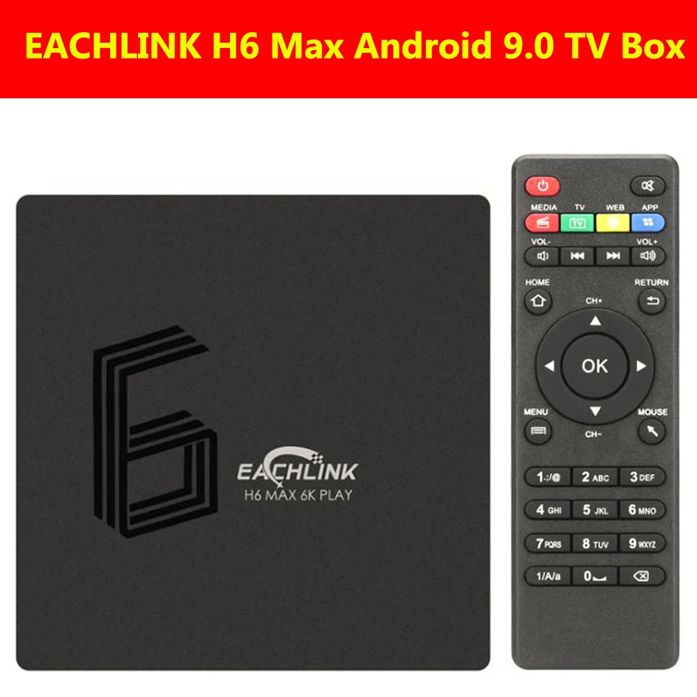 ТВ приставка EACHLINK H6 Max Android 9 0 Allwinner 4 Гб RAM 64 ROM 2 4G + 5 8 GWiFi 100 Мбит/с USB3.0 BT4.1 Поддержка 6K