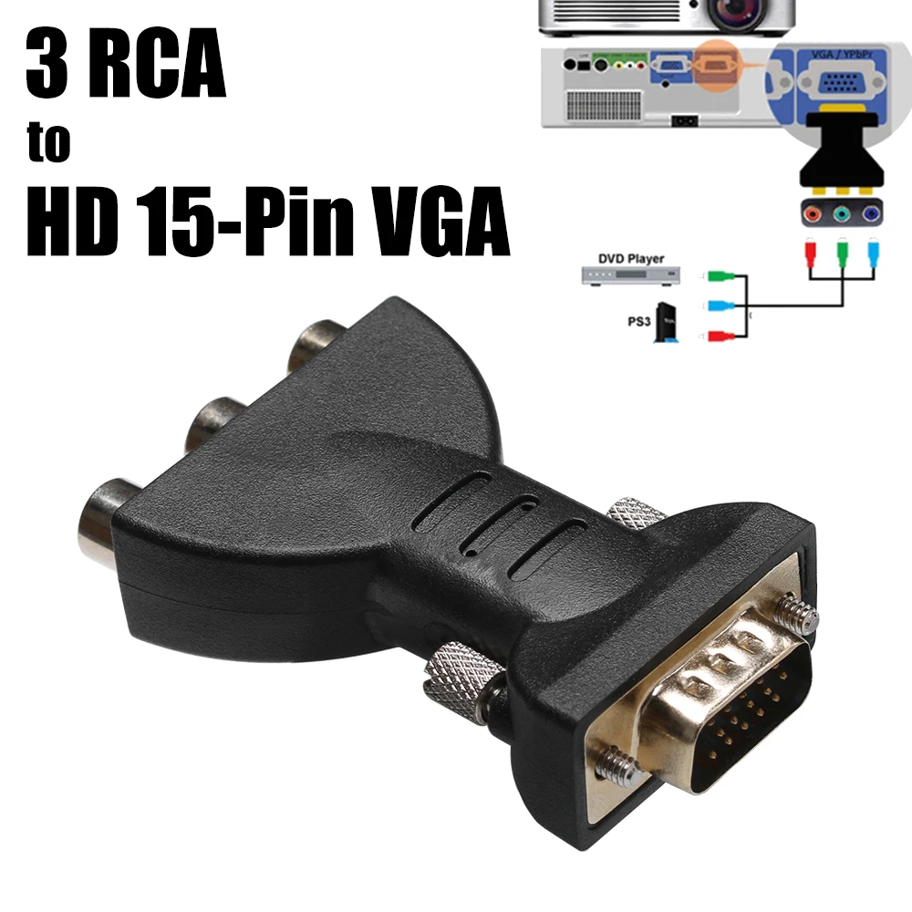 Новое поступление RCA VGA коннектор конвертер 3 RGB видео Женский в HD 15 Pin стиль