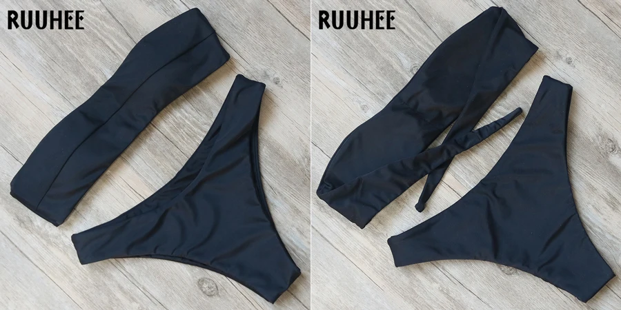 RUUHEE, бикини, купальник, женский купальник, Одноцветный, сексуальный, бандо, бикини, набор, купальник,, женская пляжная одежда, купальник с подкладкой