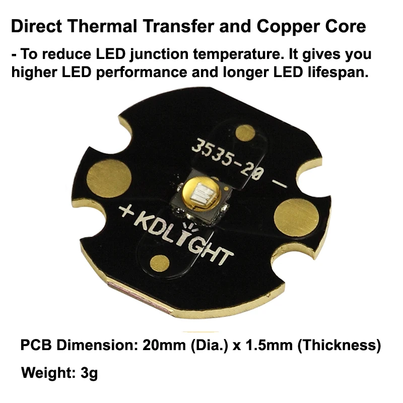 Ультрафиолетовый светодиодный излучатель Viosys UV 365nm серии Z5 CUN66A1B с KDLITKER DTP Copper MCPCB 1