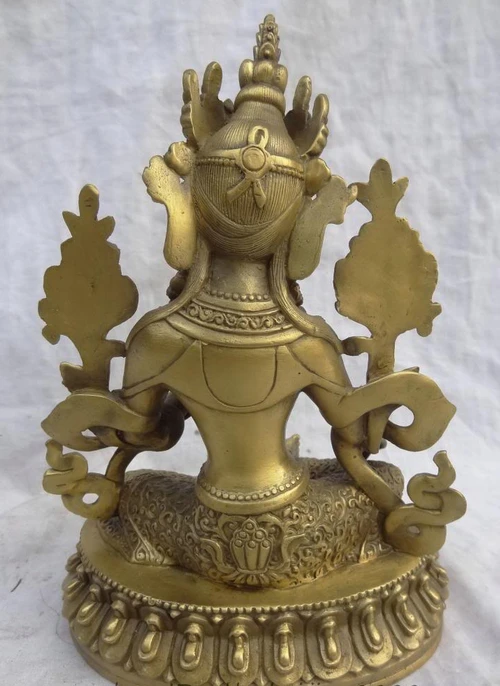 bir 003429 8&quot Tibet Pure Bronze Buddhist Lotus Protect Green Tara Goddess Buddha Statue (C0318) (C0324) | Дом и сад