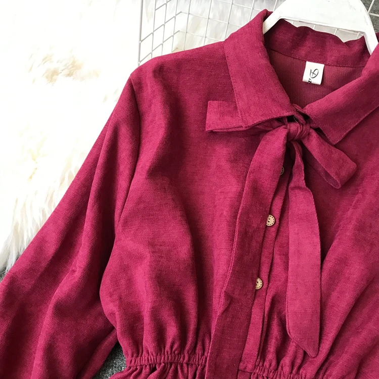 ALPHALMODA винтажное женское платье с отложным воротником и высокой талией с длинными рукавами, однобортное осеннее платье из замши